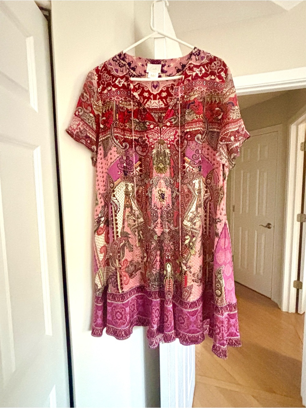 Camilla silk Paisley Short Sleeve dress - Pink & Purple